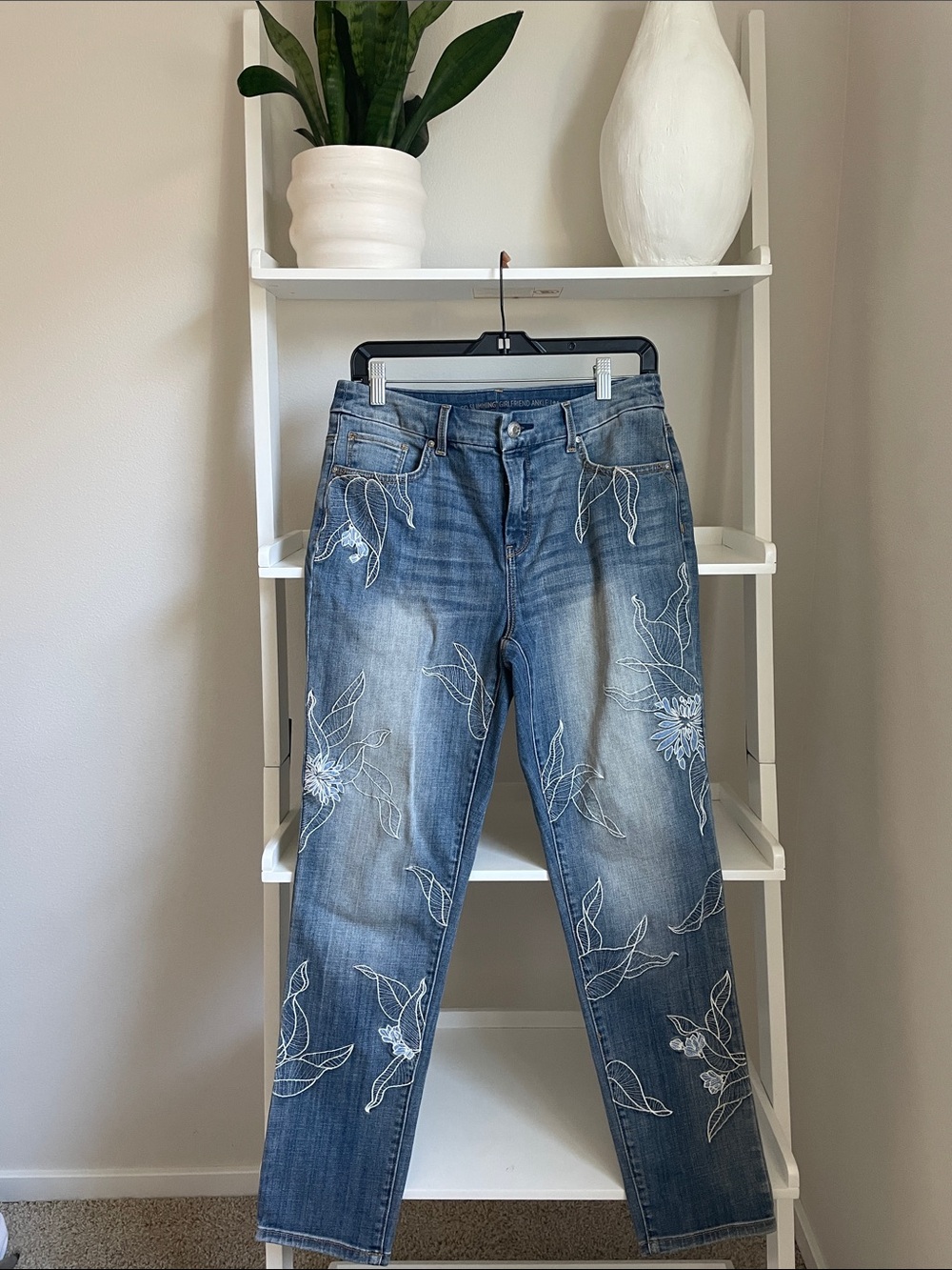 Chico's Blue Embroidered Straight Leg Jeans